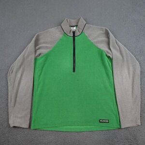 Melanzana Micro Grid 1/4 Zip Mens Medium Green Gray Hiking Fleece Pullover